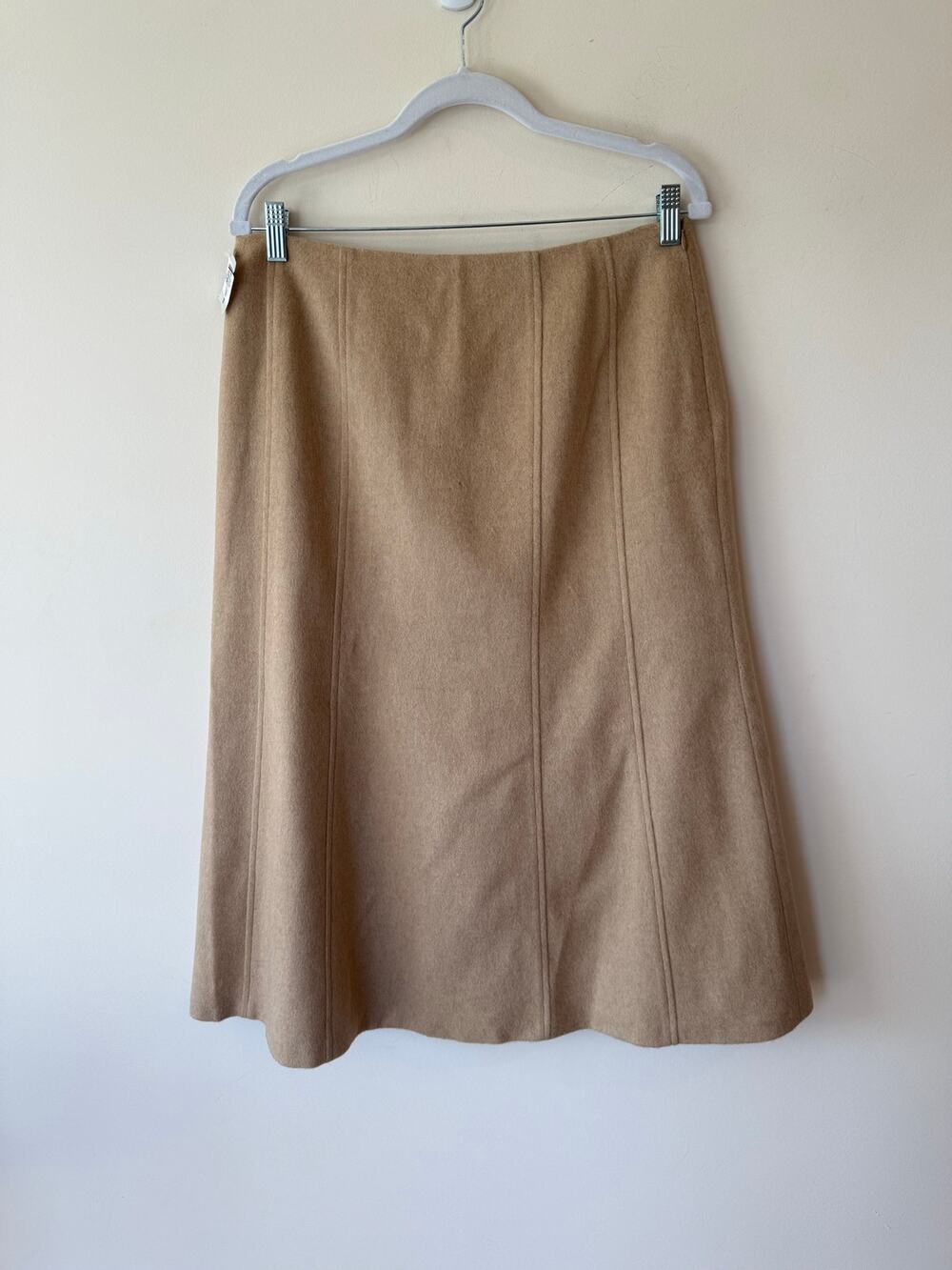 Talbots A-Line Midi Skirt Women's Size 12 Tan Side Zipper 100% Camel Hair Lined